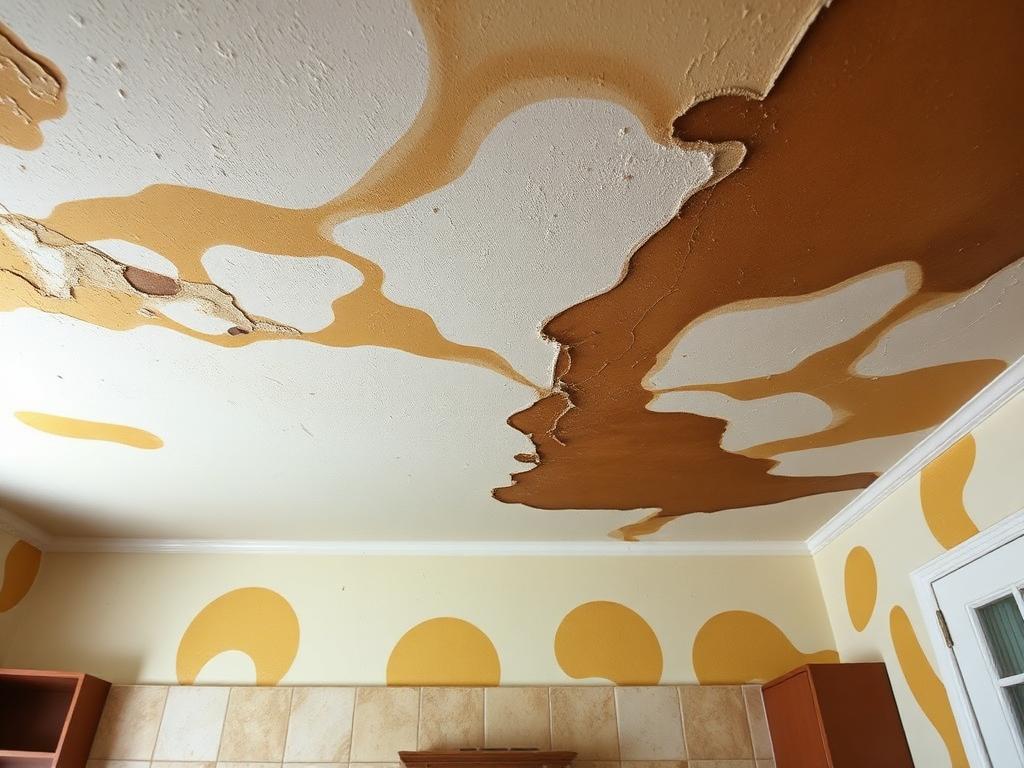 Willis kitchen ceiling — upstairs bathroom overflow, saturated drywall removed, cavity dried and rebuilt. — before restoration